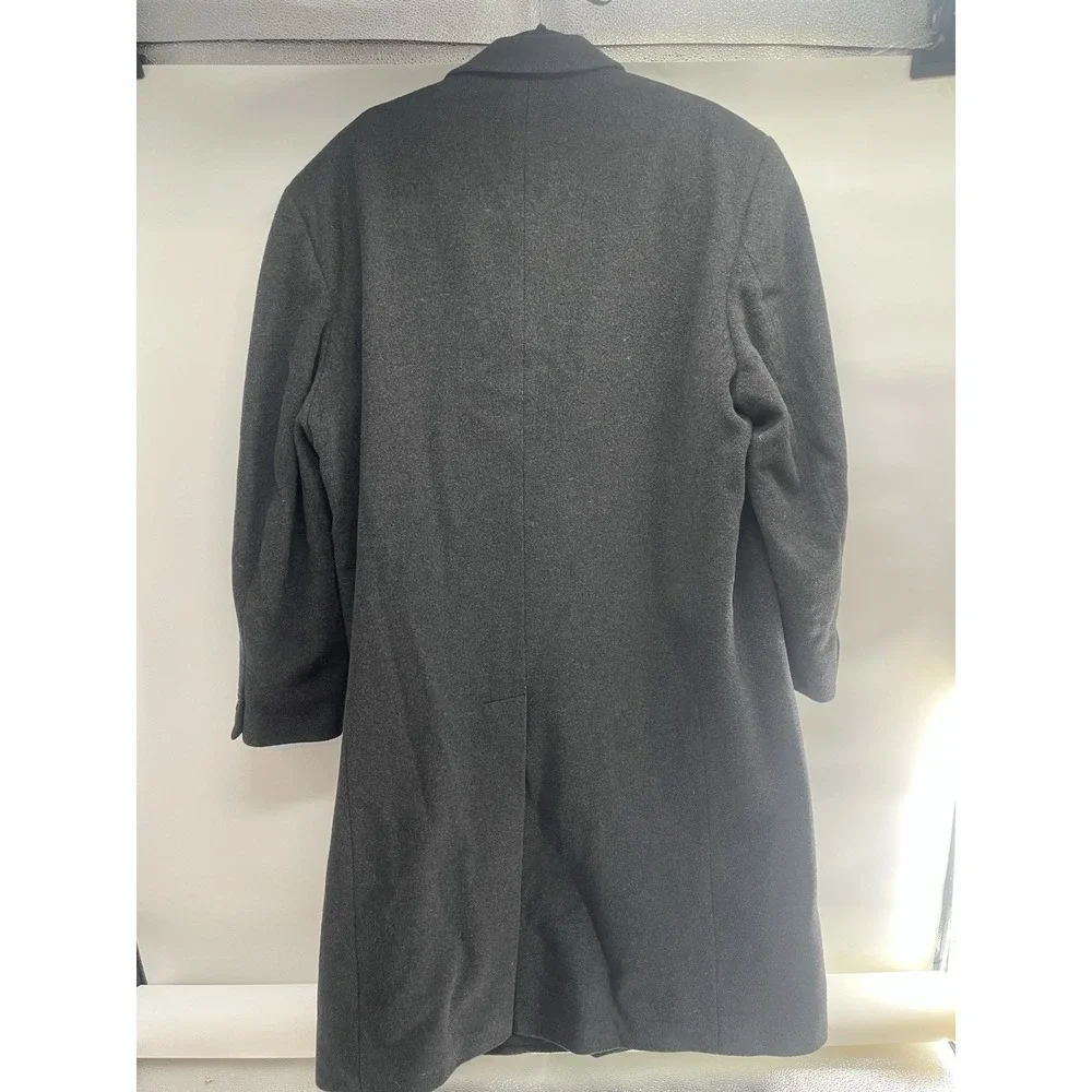 Silver Cloud‎ Cashmere Blend Men's Long Grey Lined Coat Size 46L 3-Button Trench